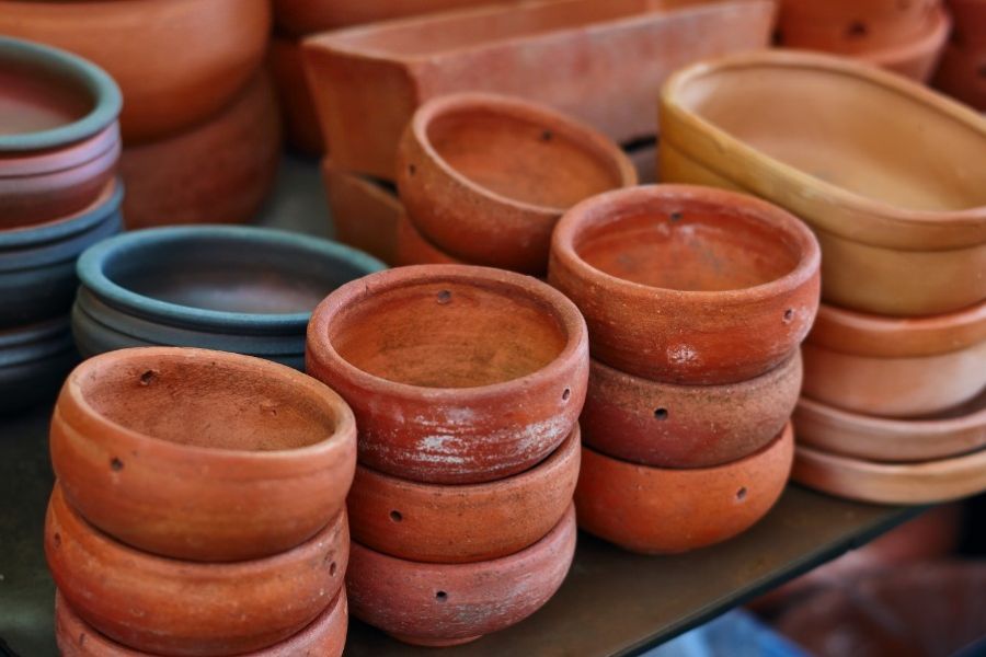 Assorted garden pots and planter bags in different sizes